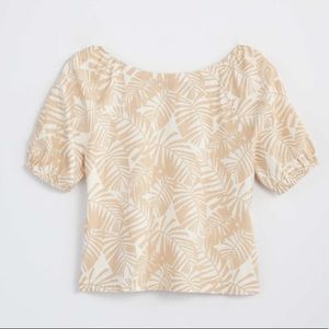 Loft-Palm Puff Sleeve Boatneck Top